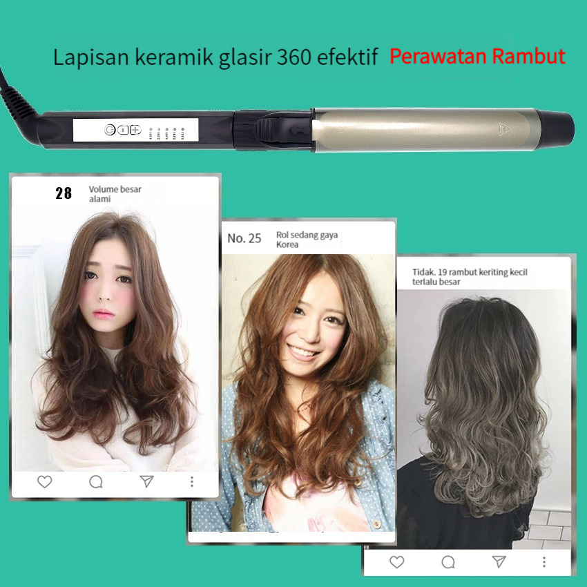 BIG SALE ⚡100% Original⚡  Klintong Amara  Gold Tourmaline Catokan Rambut Untuk Curly Keriting Wavy Diamete 28mm/32mm Original - Catokan Catok Curly Keriting