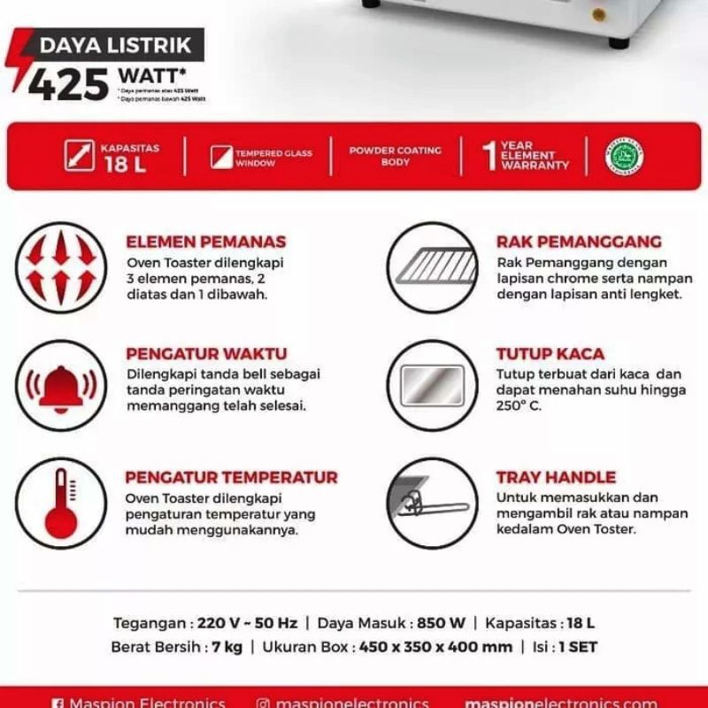 Oven Listrik Bekas Murah | Oven Listrik Maspion MOT-600