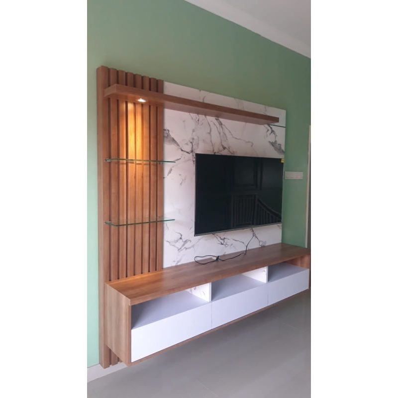 Meja Tv Gantung Buffet Tv Rak Tv Backdrop Minimalis HPL