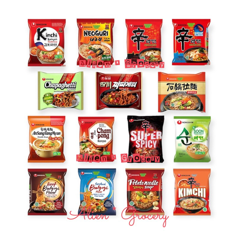 

PROMO!! Nong Shim NONGSHIM Shin Ramyun Ramyeon Spicy Shrimp Mushroom Neoguri Udon Clay Pot Kimchi Bulgogi Seafood Chapagetti 120gr