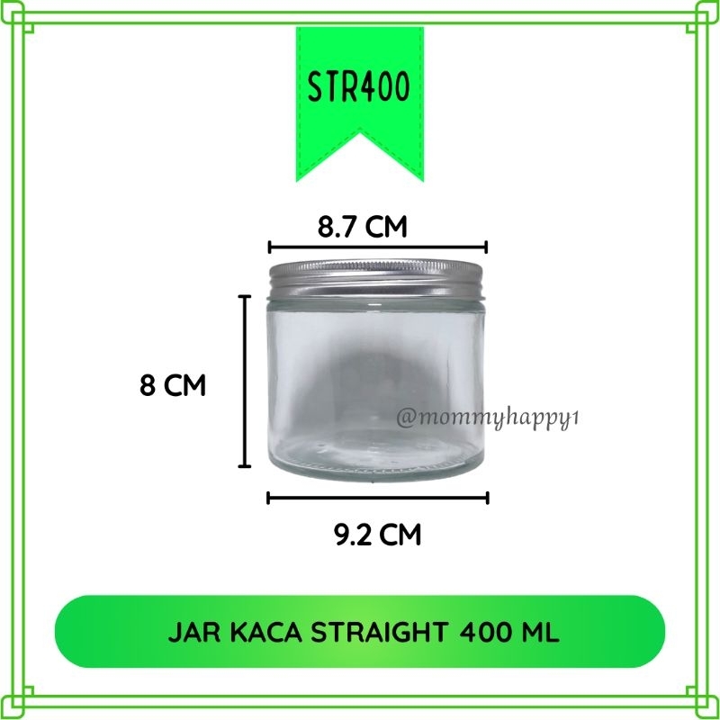 STR0001 | Straight Jar Toples Kaca Ukuran 250ml, 400ml, 500ml, 750ml - Tutup Ulir Aluminium