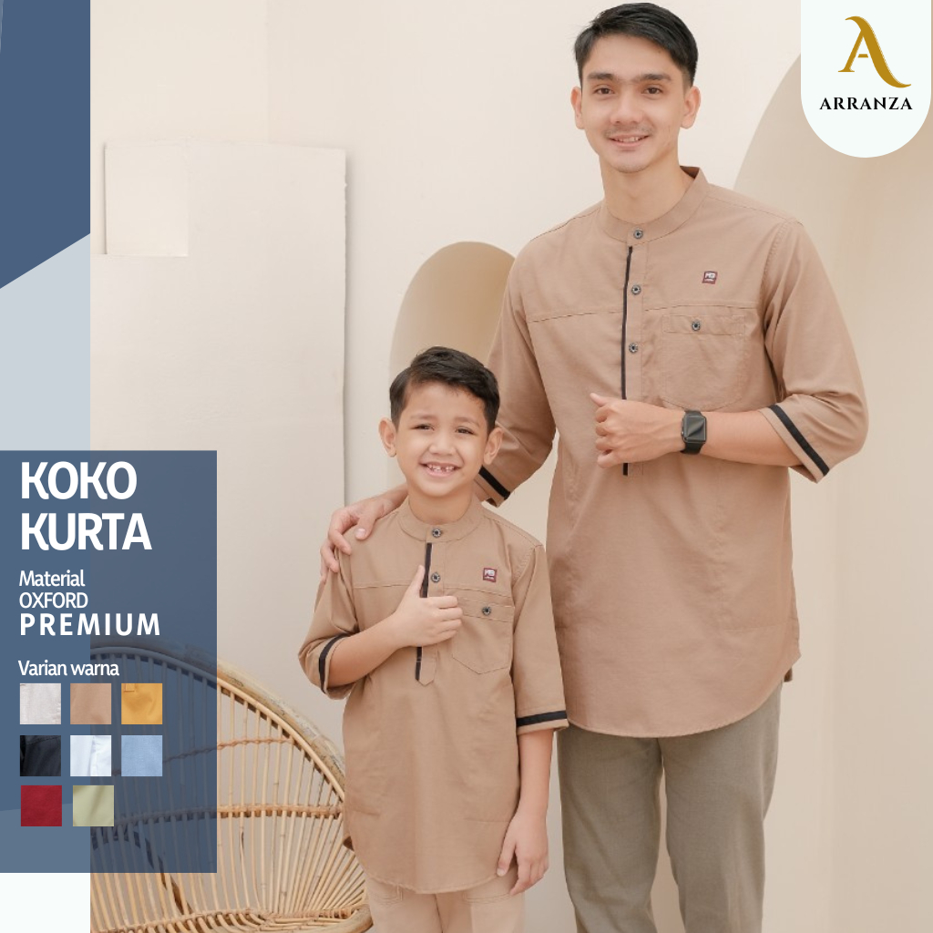 Koko Kurta Couple Ayah Dan Anak Original Lengan Pendek Baju Koko kurta Premium Cople - Warna Coksu