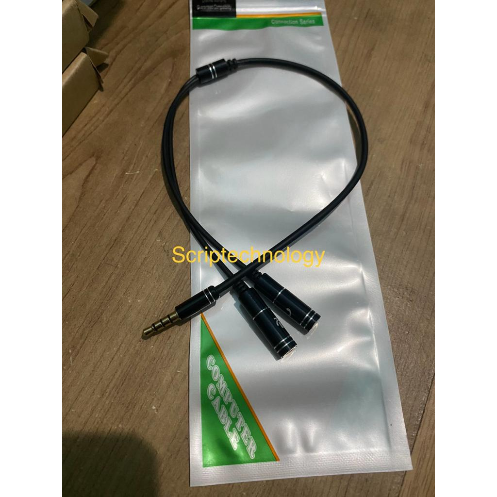 Kabel Audio Splitter 2 feMale to 1 male 3.5 mm Jack Audio + Mic