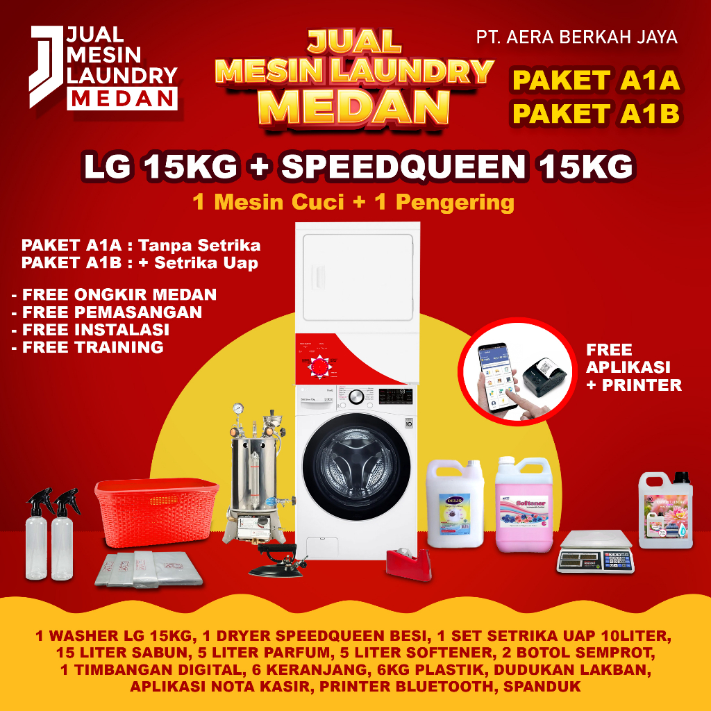 Paket Usaha Laundry Medan 1 Mesin Cuci LG 15Kg + Pengering Speedqueen Besi 15Kg
