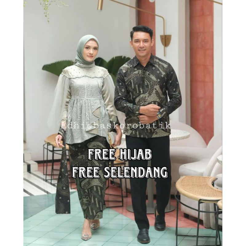 Set Kebaya Batik Couple Vanila Sage Green kebaya terbaru