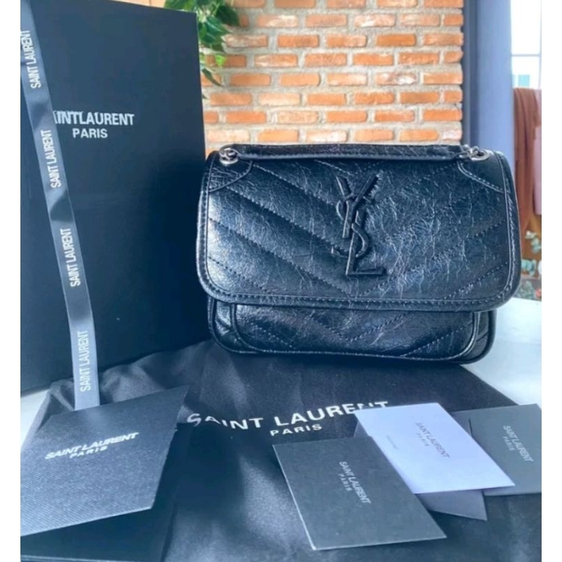 YSL NIKI SMALL 22cm MIRROR 1:1 (black cowhide leather) NEW