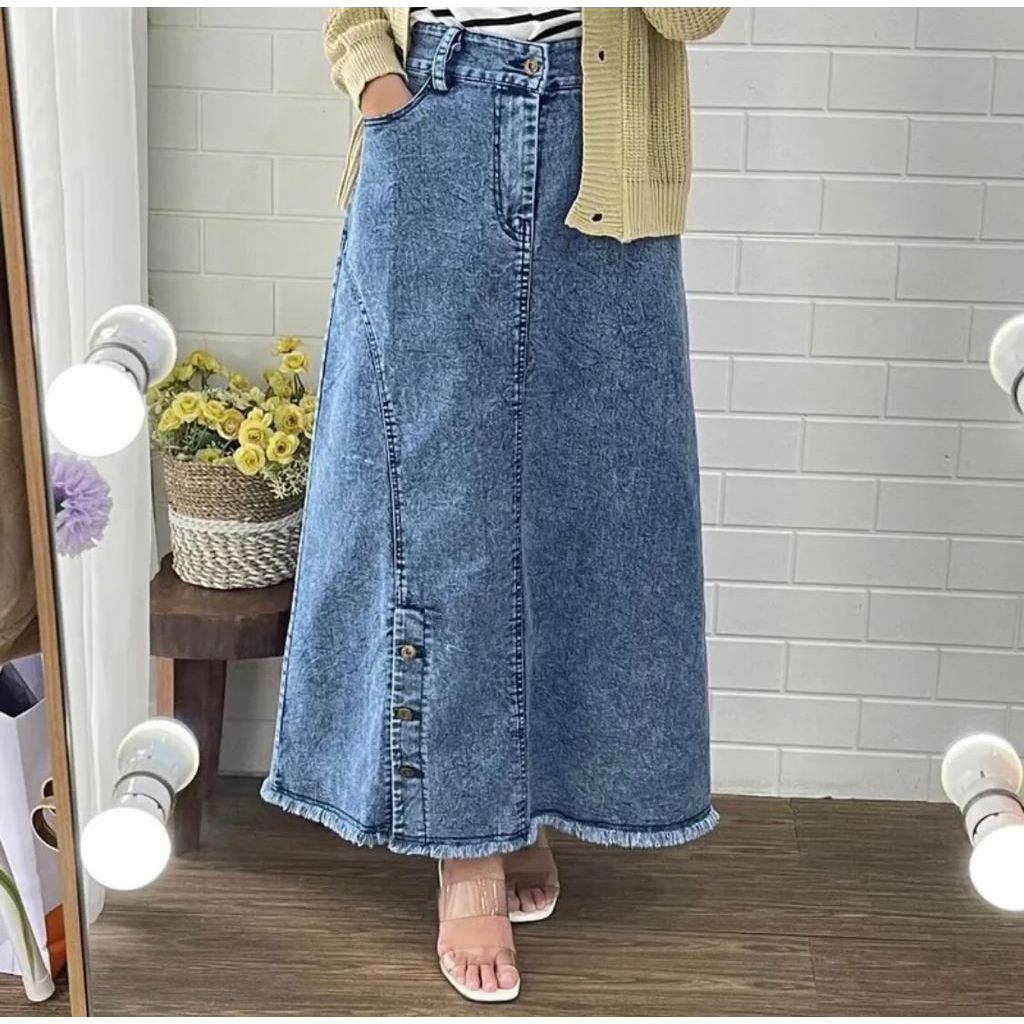 Rok jeans panjang wanita span rok jeans span korean style
