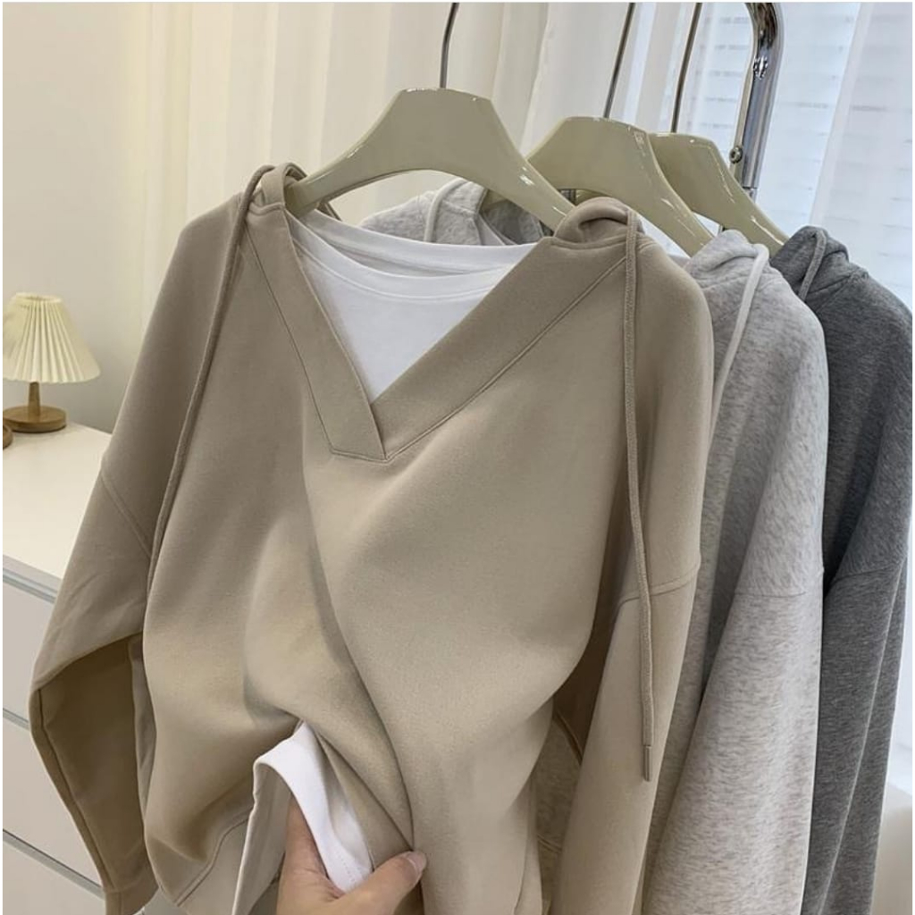 V style hoodie sweater wanita oversize - sweater hoodie wanita oversize