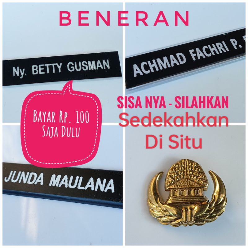 

Jual Name Tag & Pin Korpri Bayar Versi SEDEKAH - Bayar Nanti/Bayar Saat Longgar/Bayar Kapan kapan - JUALAN VERSI UNTUK BERBAGI