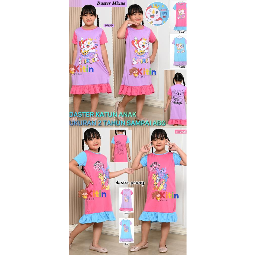 KM - DASTER DRESS ANAK TANGGUNG JUMBO UKURAN 2-12 TAHUN MOTIF MIXUE ICE CREAM LITTLE PONI UNICORN BA
