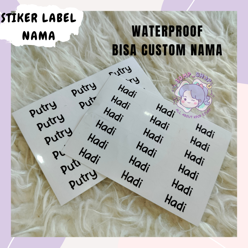 Label nama anti air stiker waterproof POLOS TRANSPARAN Custom Request