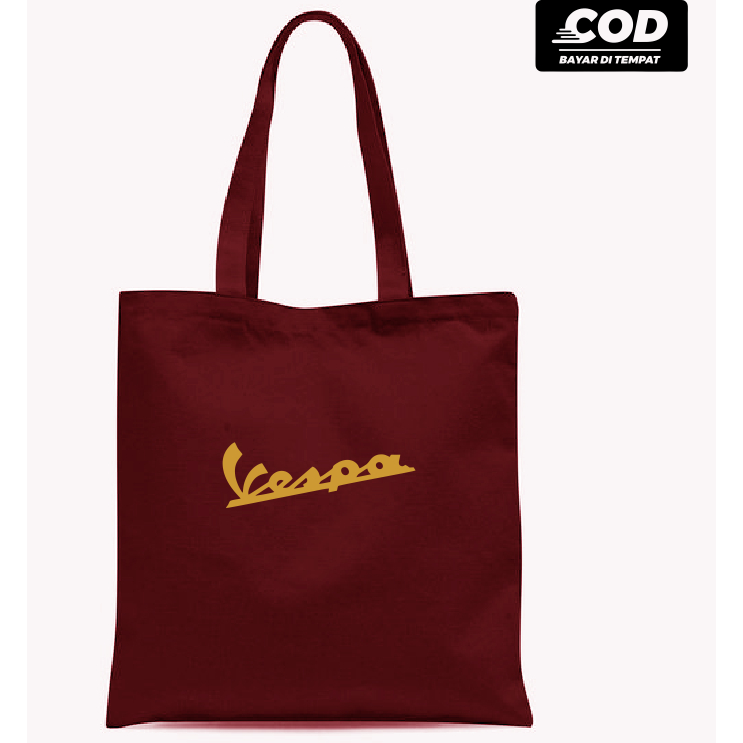Tas Bahu ToteBag Vespa Bahan Drill Premium Resleting Tali Kain 30 x 40 cm