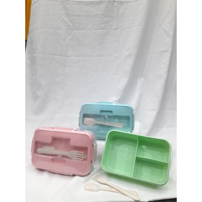 MIISOO LUNCH BOX SET KOTAK BEKAL MAKAN JERAMI GANDUM KOTAK MAKAN ANTI TUMPAH FREE SENDOL SET