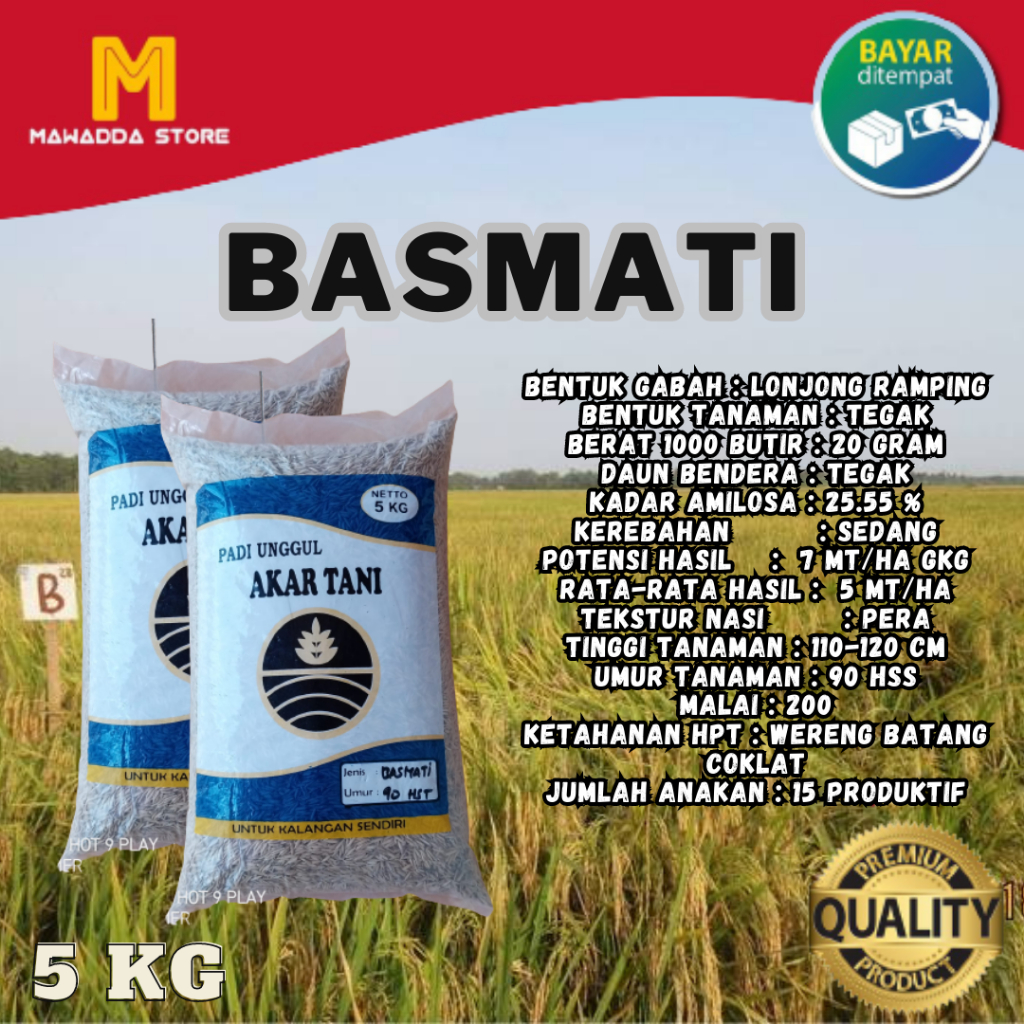 BASMATI AROMA (Baromatik) Benih Padi India Biryani Benih Padi Basmati 5KG