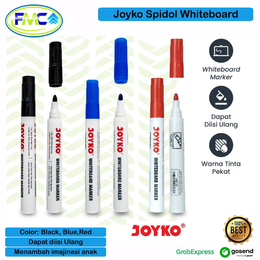 

Spidol Papan Tulis Whiteboard Joyko Hitam Biru Merah Marker Round Tip