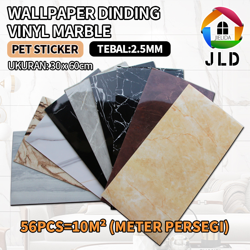 JieLiDa 56pcs Wallpaper Dinding / Stiker Dinding / Wallpaper Kamar Mandi / Anti Air Motif Marmer 30 x 60cm tebal 2.5MM