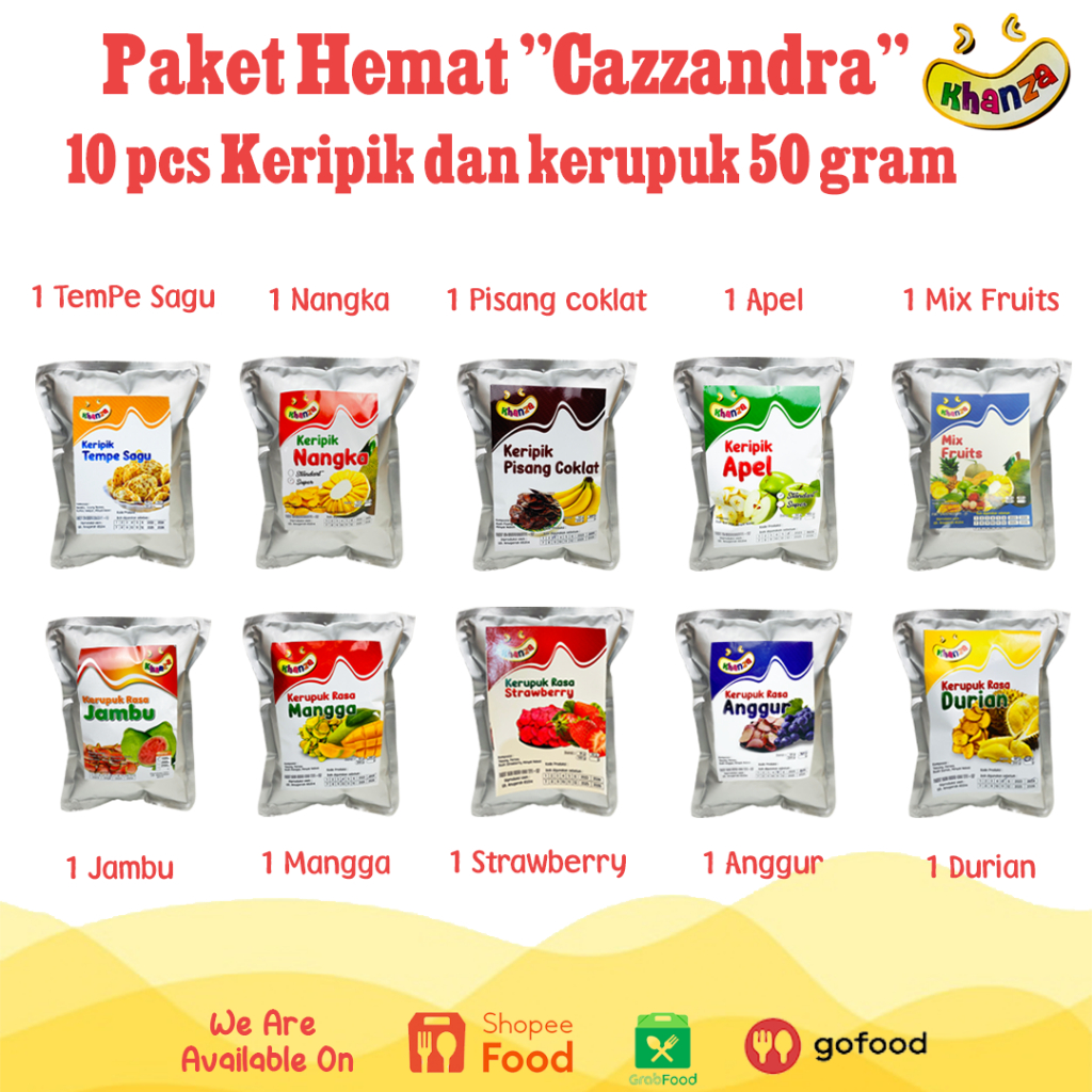 

Paket Hemat "CAZZANDRA" 10 Pcs Keripik Buah Nangka Rambutan Nanas Salak Apel Ubi Ungu 50 Gram