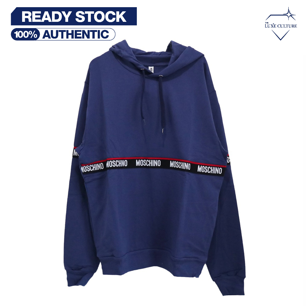 Moschino Middle Tape Blue Hoodie / Hoodie Pria Branded Original
