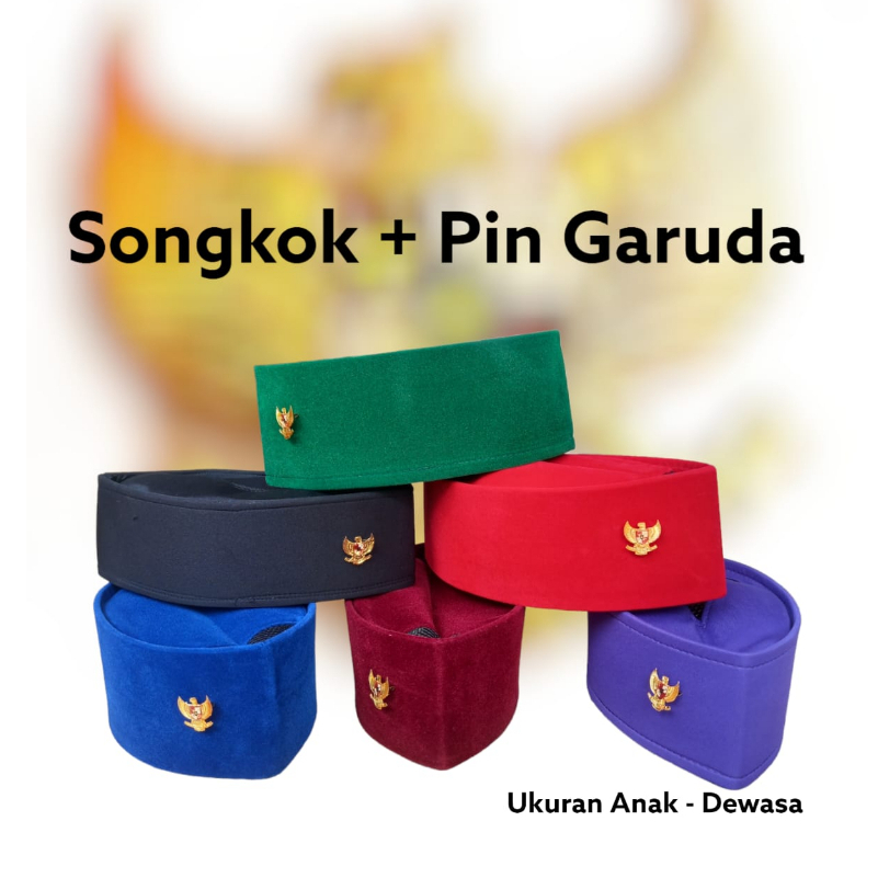 Songkok Pin Garuda Kopiah Peci Ukuran Anak Sampai Dewasa Warna Merah Hitam Biru Ungu Maroon Hijau