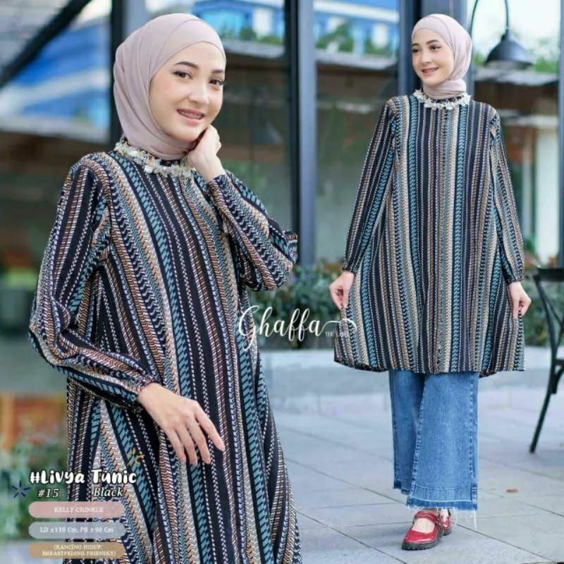 Ghaffa The Label // Atasan crinkle Motif LIVYA TUNIK busui Long Tunik Atasan Wanita Daily Wear Fashi