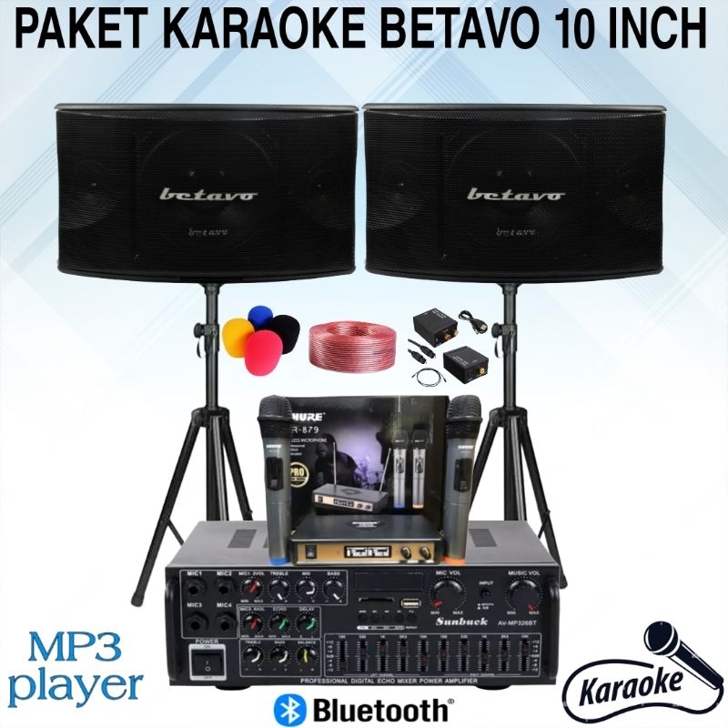 PAKET SOUND SYSTEM KARAOKE 2 SPEAKER BETAVO 10 INCH PAKET KARAOKE CAFE DAN RESTORAN SOUND SYSTEM SIAP PAKAI