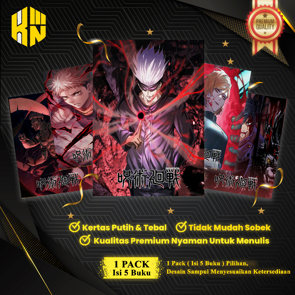 

KEN.IND - Buku Tulis Sekolah Custom Tema JUJUTSU KAISEN 1 Bergaris 38 Lembar 1 Pak Isi 5 Buku/ Buku Tulis Anime/ Buku Aesthetic/ Buku Catatan