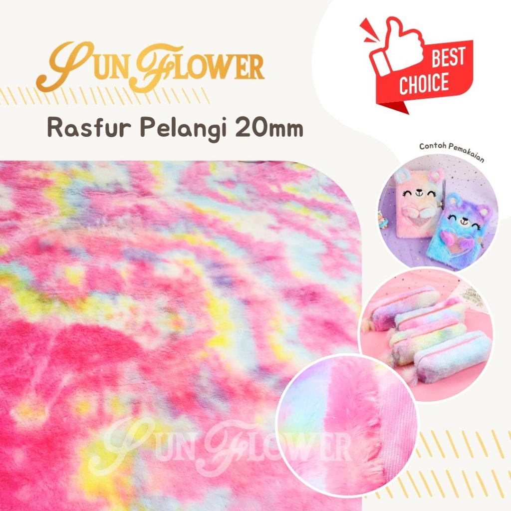 [Sunflower] BGB Kain Bulu Rasfur import print rainbow pelangi candy 90x165 karpet boneka halus murah