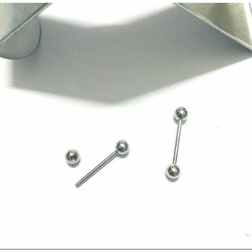 Tindik Barbel Lidah-Telinga Silver Titanium Asli - Anting Barbel Premium