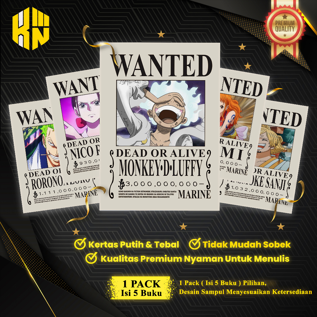 

KEN.IND - Buku Tulis Sekolah Custom Tema ONE PIECE BOUNTY Bergaris 38 Lembar 1 Pak Isi 5 Buku/ Buku Tulis Anime/ Buku Aesthetic/ Buku Catatan