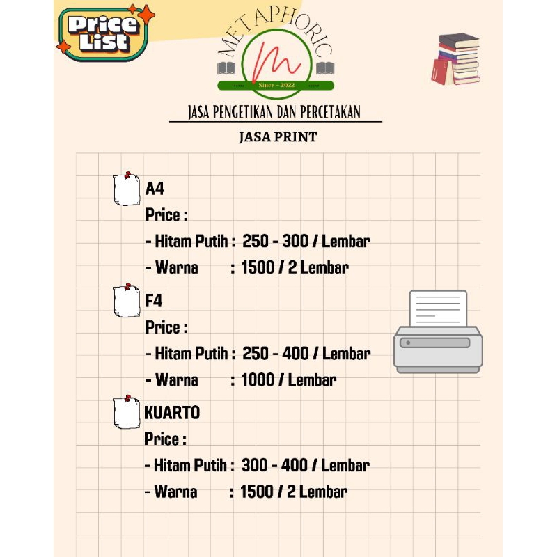 

Print kertas A4, F4 dan kuarto