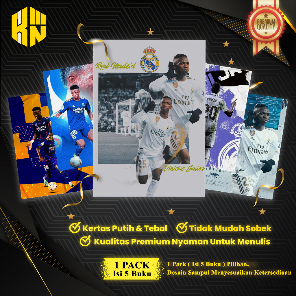 

KEN.IND - Buku Tulis Sekolah Custom Tema Sepak Bola VINICIUS JR Bergaris 38 Lembar 1 Pak Isi 5 Buku/ Buku Tulis Anime/ Buku Aesthetic/ Buku Catatan