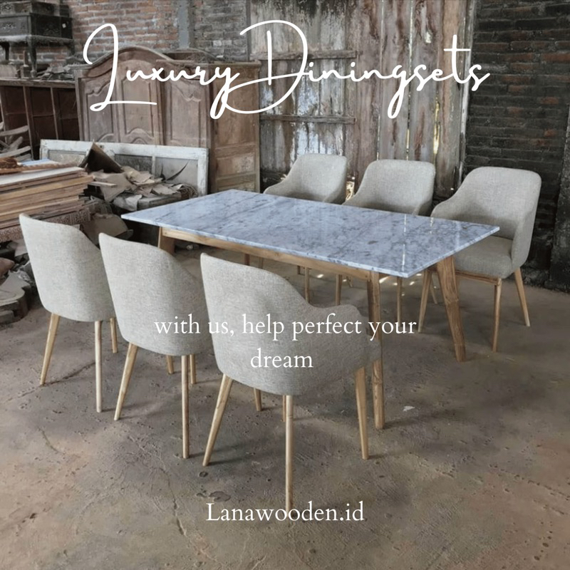 meja makan set marmer minimalis 6 kursi mewah material batu marmer asli kombinasi rangka kayu jati a