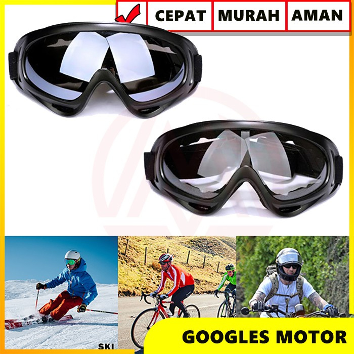 Kaca Mata Gogle Mask Hitam Sport Olahraga Outdoor Tactical Lensa Wide Kacamata Goggles Ski Olah Raga