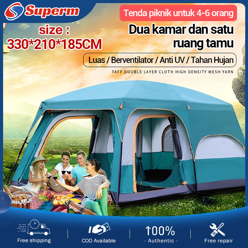 tenda camping 4-6 orang/Tenda berkemah tahan air luar ruangan/tenda keluarga