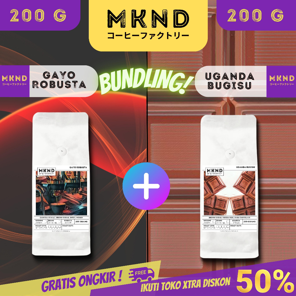 

MKND® BUNDLING HEMAT 2X200 KOPI ROBUSTA ACEH GAYO +ARABIKA UGANDA BUGISU IMPORTED BEANS PROMO DISKON | BIJI BUBUK | SINGLE ORIGIN | PREMIUM COFFE | ROASTED BEANS | MANUAL BREW | COFFE ROASTERY