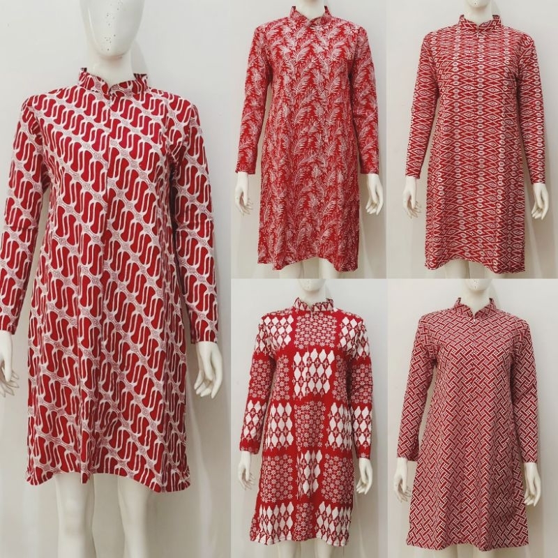 Tunik batik merah putih 160 - tunik batik modern - tunik batik busui - tunik batik kekinian