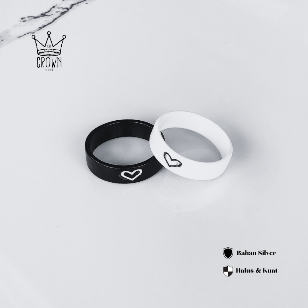 LOVE RING COUPLE WHITE AND BLACK RING SET BY CROWN// CINCIN COUPLE SET // KADO SPESIAL PASANGAN PREM