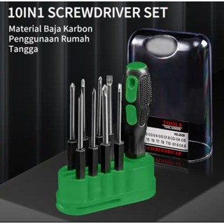 ISKU 10 in 1 Obeng satu set komplit serbaguna murah magnet /obeng kembang 1 set lengkap/obeng hp ful