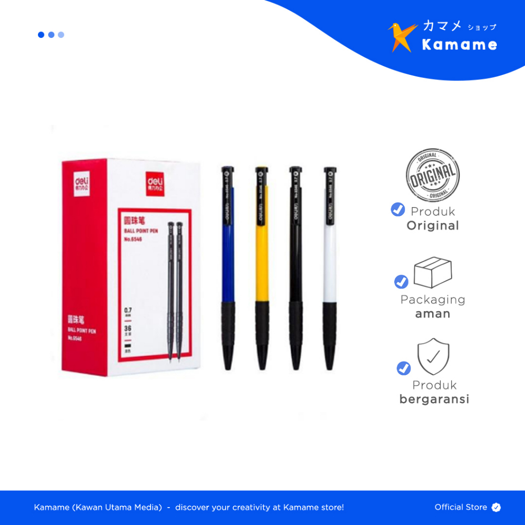 

Deli Ball Point Pen - 12 pc Warna Hitam retractable isi tinta tebal 6546 - Kamame