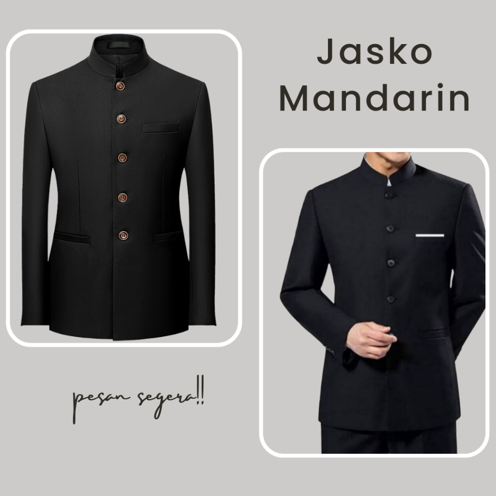 Jasko Polos Jas Koko Mandarin Warna Hitam List Putih Jasko Pria Bahan High Twist