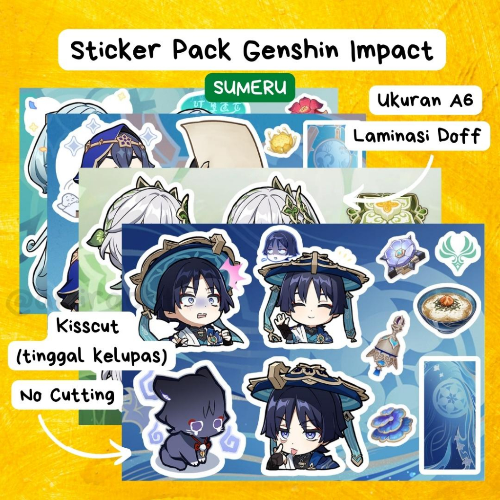 

[SUMERU] Sticker Pack Genshin Impact A6 Vynil, Doff, Kisscut