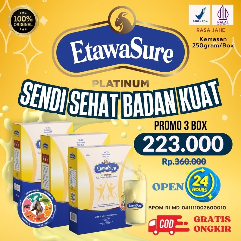 

ETAWASURE - Susu Kambing Etawa Nyeri Sendi & Kepadatan Tulang Paket 3 Box