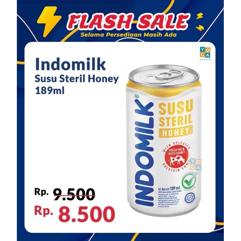

INDOMILK SUSU STERIL HONEY / PLAIN 100% FRESH MILK 189 ML