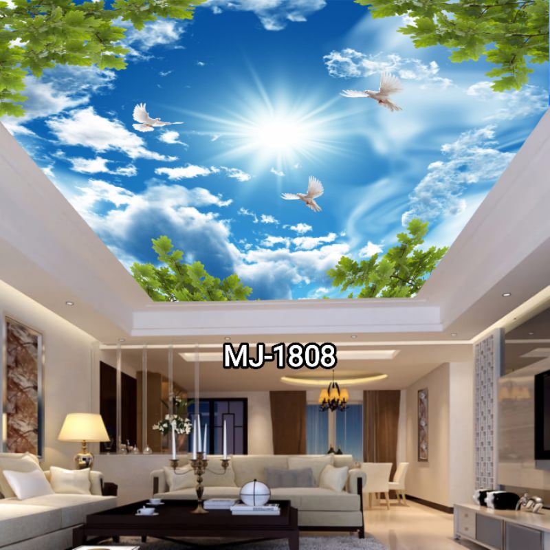 wallpaper 3d visual motif awan, wallpaper 3d plafon, wallpaper langit-langit