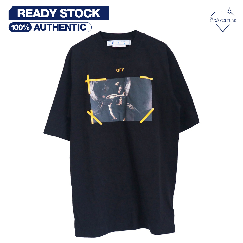 Off White Caravaggio Yellow Black 2022 / Kaos Hitam Branded Original