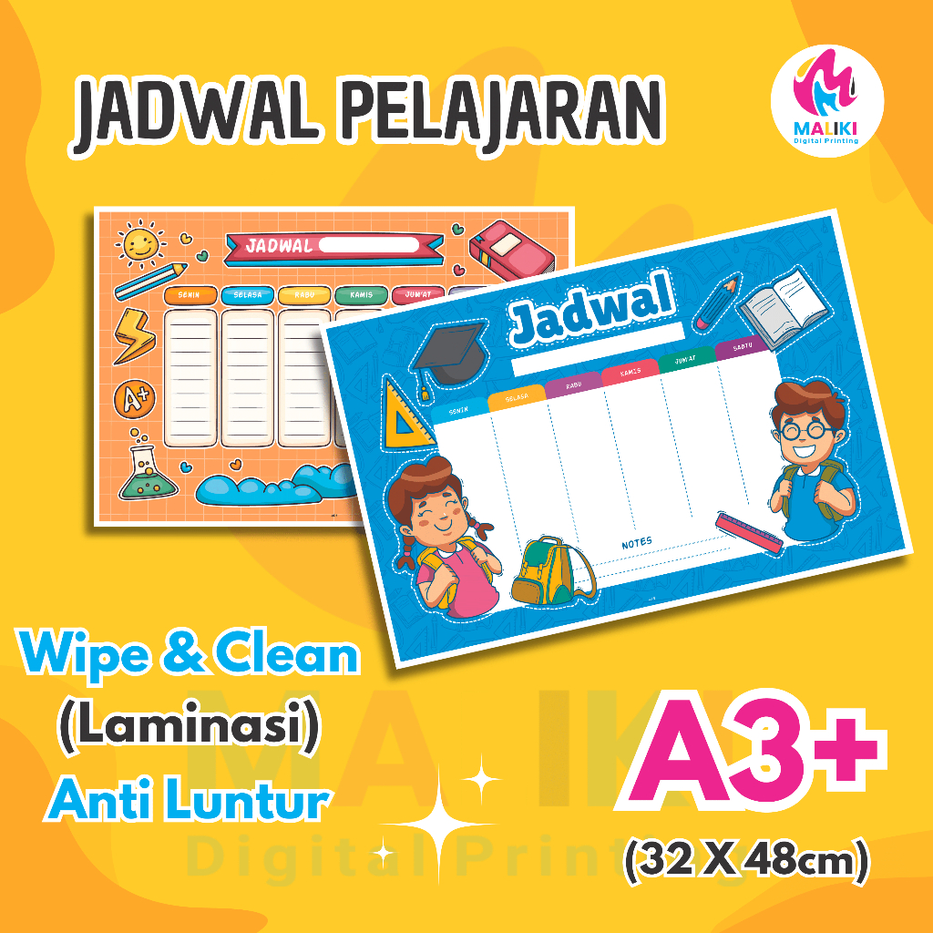 Poster Jadwal Pelajaran / jadwal Pekerjaan / jadwal Piket / jadwal sekolah / Poster Belajar WIPE & C