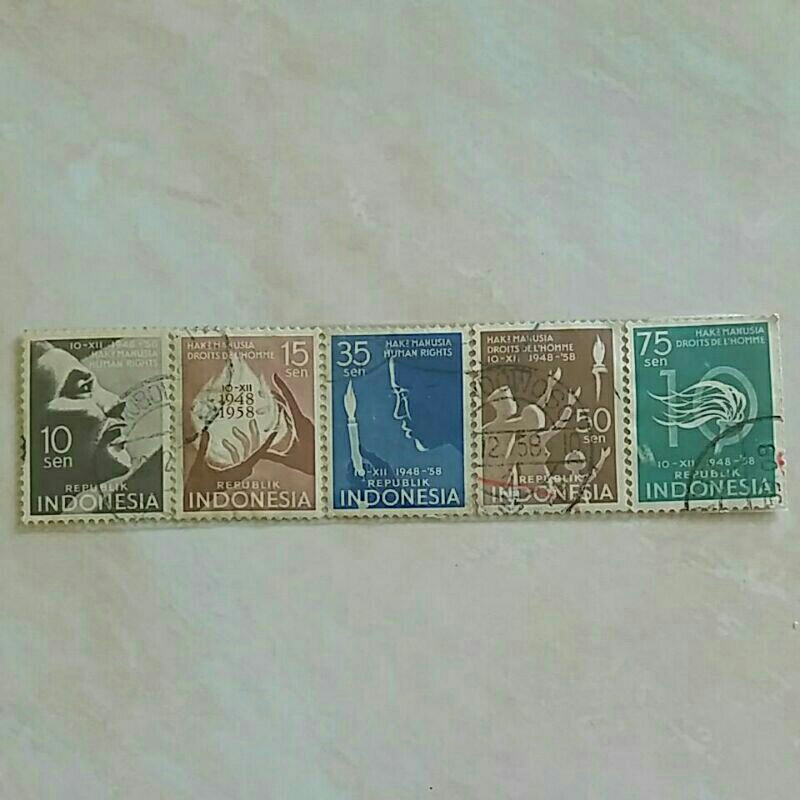 

(AB) Perangko Indonesia 1958 Hak - Hak Manusia Set Lengkap 5pcs Used