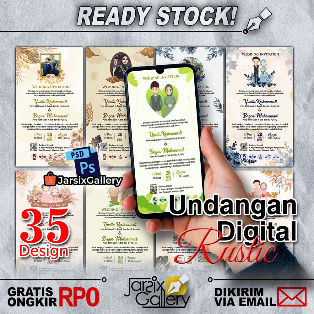 [JarsixGallery] 35 Desain Template Undangan Digital Rustic PSD Editable