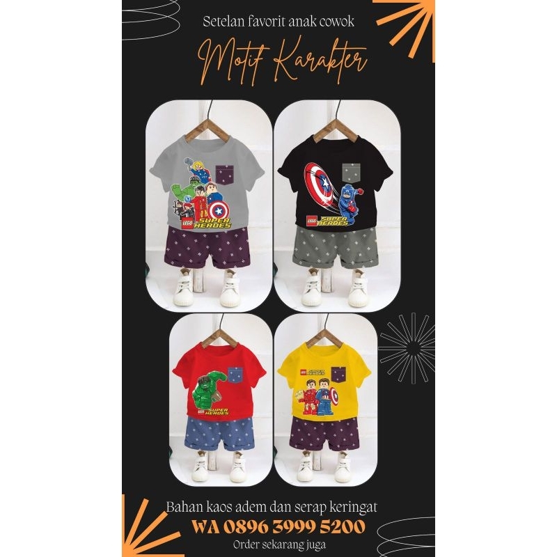Setelan anak cowok//Setelan karakter//baju anak cowok// setelan superhero// pakaian anak cowok