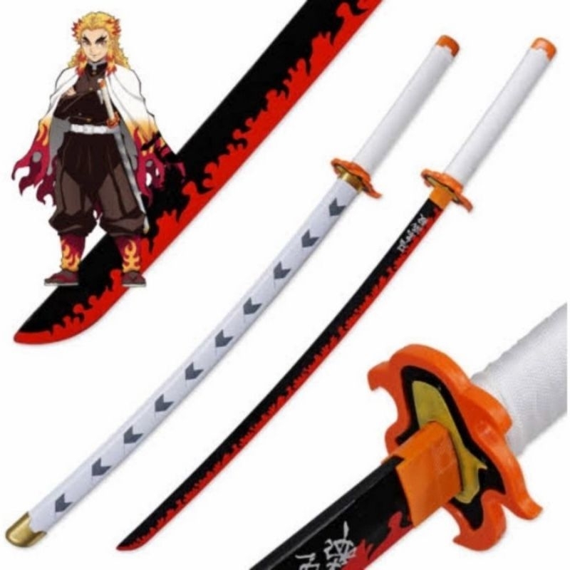 mainan katana kayu rengoku demon slayer 100cm COSPLAY